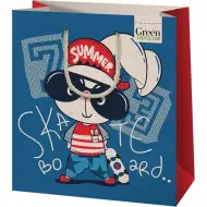 Green Grass Gördeszkázó nyuszi mintás közepes méretű ajándéktáska 18x10x23cm