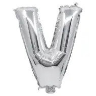 Betű formájú fólia lufi ezüst színben – V betű 32cm