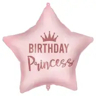 Szülinapi fólia lufi – „Birthday Princess” felirattal, csillag alakú, rózsaszín 46cm