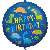 Szülinapi fólia lufi – „Happy Birthday” felirattal, dinoszauruszos mintával 46cm