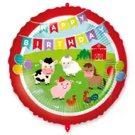 Szülinapi fólia lufi – „Happy Birthday” felirattal, farm állatos mintával 46cm