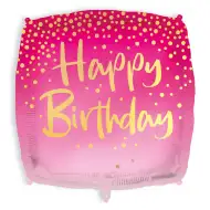 Négyzet alakú Boldog Szülinapot lufi 46 cm - pink