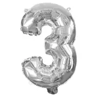 Számos fólia lufi ezüst színben – 3-as szám 32cm