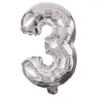 Számos fólia lufi ezüst színben – 3-as szám 86cm