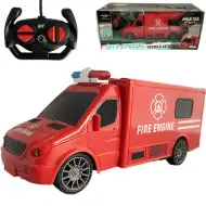 RC Távirányítós tűzoltó kisbusz fény és hang effektekkel 1:18-as méretarány 20cm