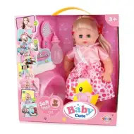 Hajas baba rózsaszín ruhában kiegészítőkkel 35cm-es