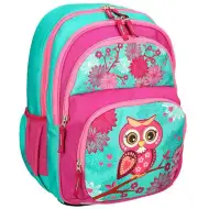 Spirit: Rózsaszín-türkiz színű bagolymintás lekerekített ergonómikus iskolatáska, hátizsák 40x20x18cm