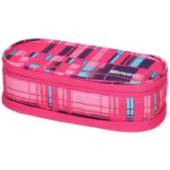 Spirit: Rózsaszín kockamintás ovális emeletes tolltartó 23x10cm