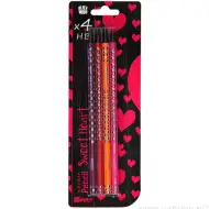 Spirit: Szívecske mintás fekete háromszögletű HB grafitceruza radírral 4db-os szett