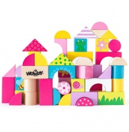 Színes fa építőkocka szett 50db-os - Woodyland