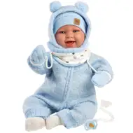 Llorens: Talo Sonrisas 44cm-es újszülött baba hanggal kék kapucnis ruhában