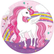Szivárványos unikornis 8db-os papírtányér szett 23cm-es
