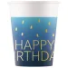 Kék színű szülinapi "Happy Birthday" feliratú papírpohár 8db-os szett 200ml