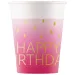 Rózsaszín színű szülinapi "Happy Birthday" feliratú papírpohár 8db-os szett 200ml