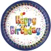 Vidám kék-fehér szülinapi „Happy Birthday” feliratú papírtányér 8db-os szett