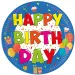 Vidám színes szülinapi "Happy Birthday" feliratú papírtányér 8db-os szett