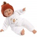 Llorens: Lány csecsemő 31cm-es baba madárkás ruhában és sapkában