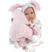 Llorens: Bimba 35cm-es újszülött lány baba rózsaszín hordozóval