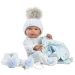 Llorens: Tino 43cm-es újszülött fiú baba kék babapléddel, cumival és 3db különböző ruhával