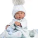 Llorens: Tino 43cm-es újszülött fiú baba kék babapléddel, cumival és 3db különböző ruhával