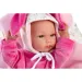 Llorens: Bimba újszülött baba rózsaszín nyuszis hordozóval 35cm