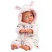 Llorens: Lány csecsemő baba puha nyuszifüles pizsamában 31cm