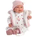 Llorens: Tina 44cm-es síró baba kapucnis rózsaszín mellényben
