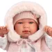 Llorens: Tina 44cm-es újszülött baba rózsaszín kapucnis mellényben