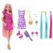 Barbie: Totally Hair baba 2. sorozat - hosszú hajú baba pink ruhában kiegészítőkkel - Mattel