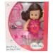 Dorina barna hajú 36cm-es pisilő baba fodrász készlettel, kiegészítőkkel és hang effektekkel