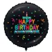 Szülinapi fólia lufi – „Happy Birthday” felirattal, tortás-konfettis, fekete alapon 46cm