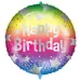Szülinapi fólia lufi – „Happy Birthday” felirattal, szivárványszínű csillagos mintával 46cm