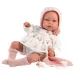 Llorens: Tala Llorana 44cm-es újszülött baba hanggal kapucnis ruhában